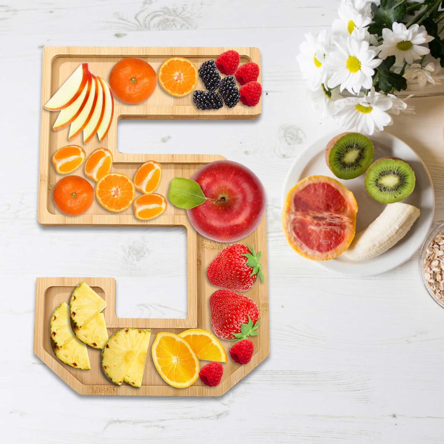 Wooden Charcuterie Number Fillable Board Box from 0 to 9, Fruit Cheese Platter Vegetable Food Dish, Reusable Serving Tray for Home Decor, Birthday Party Decorations