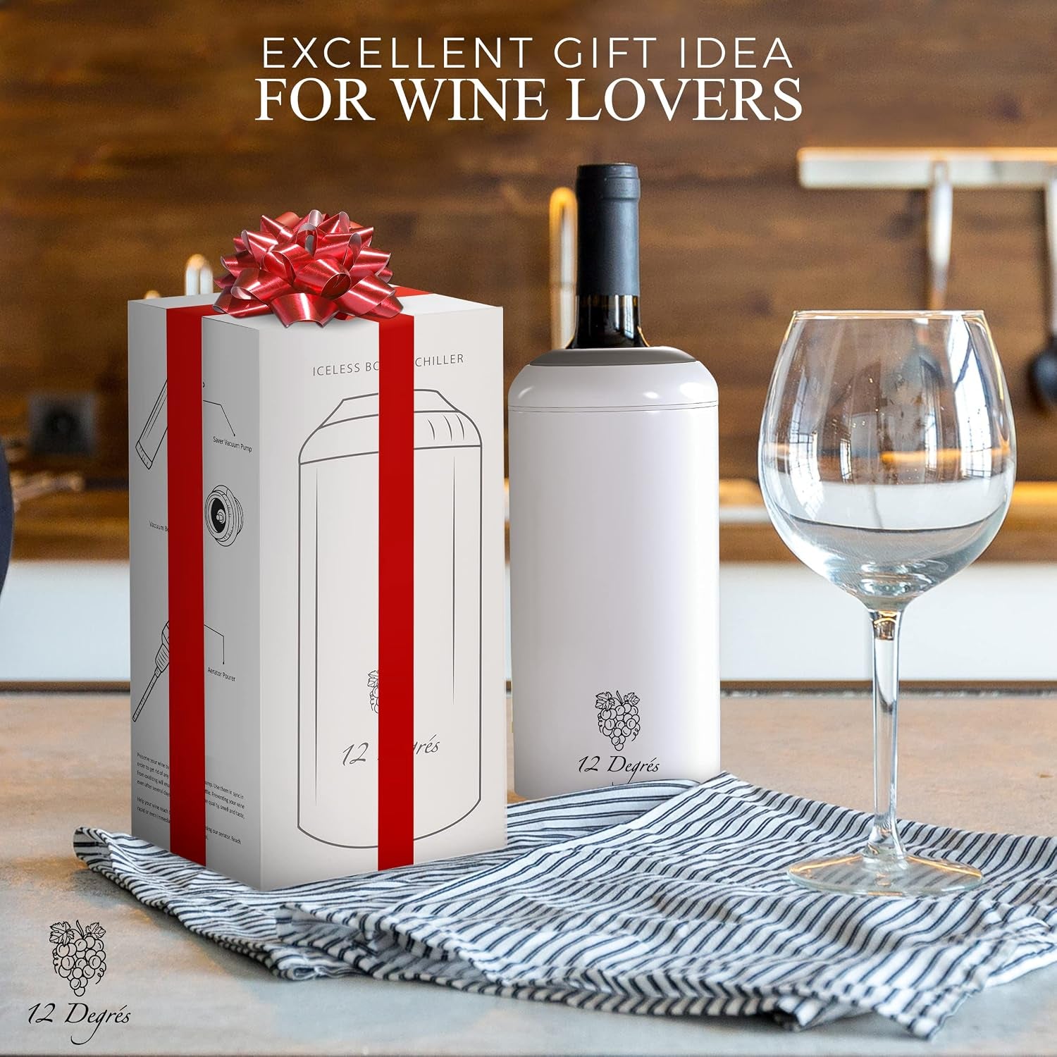 Wine Chiller Set - Perfect Wine Gifts for Women & Men - Stainless Steel Insulated Wine Cooler with Wine Pump, Aerator & 4 Stoppers (White Matte)