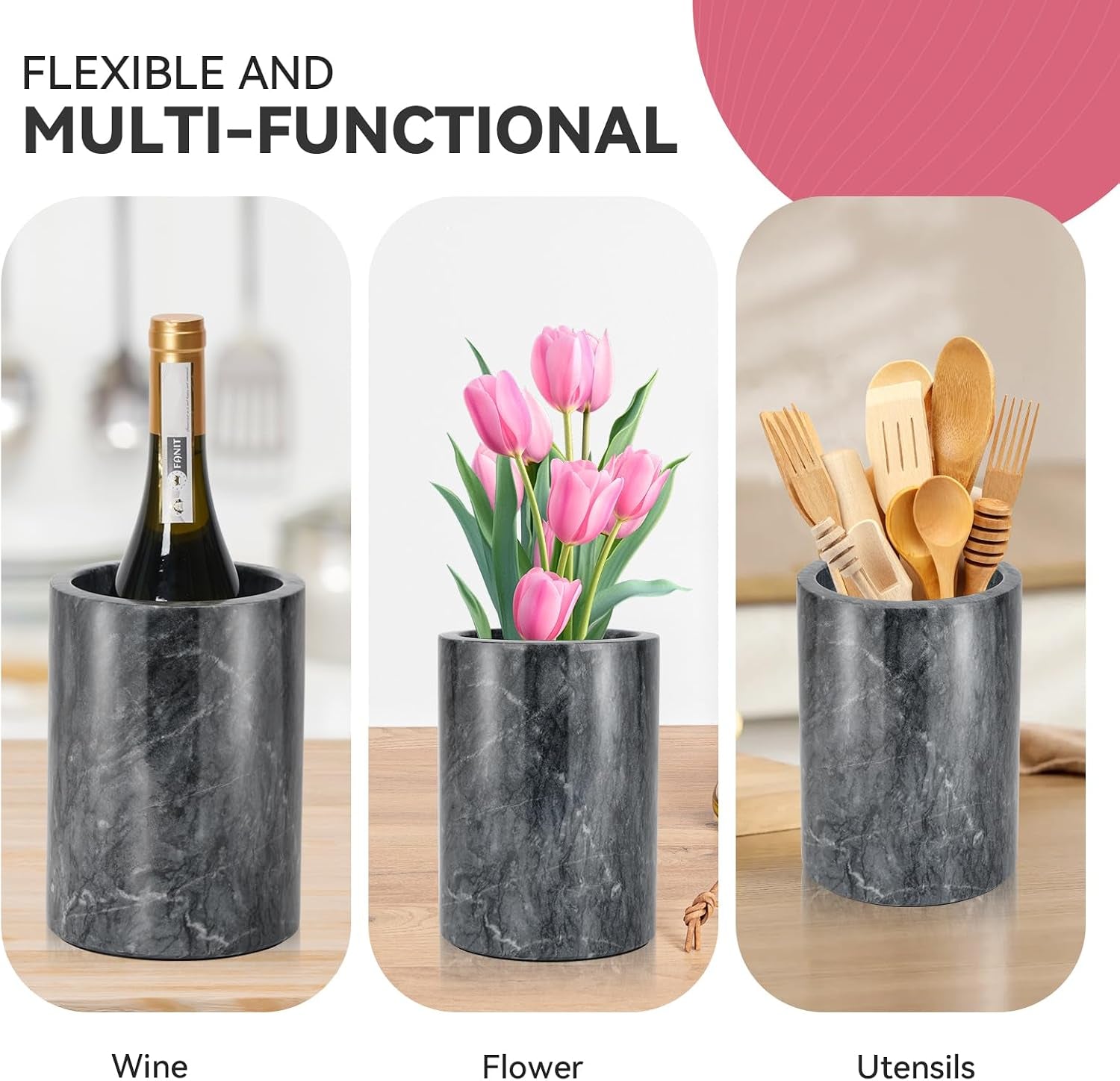 Marble Wine Chiller for Bottle,Wine Chiller Bucket,Wine Cooler Bucket for Any 750Ml Bottle Champagne Chiller for Parties,Wine Bottle Chiller,Wine Bottle Cooler,Wine Gifts for Women Man (Black)