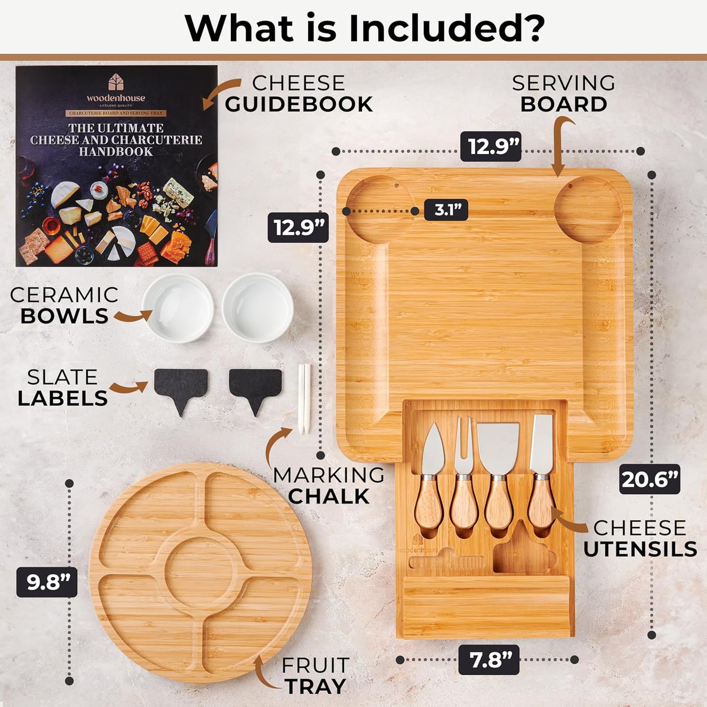 Bamboo Charcuterie Boards Gift Set - Meat and Cheese Tray with Utensils, Fruit Tray, and 2 Sauce Bowls Included - Bamboo Cheese Platter - House Warming Gifts New Home Couples & Family, Wedding Gifts