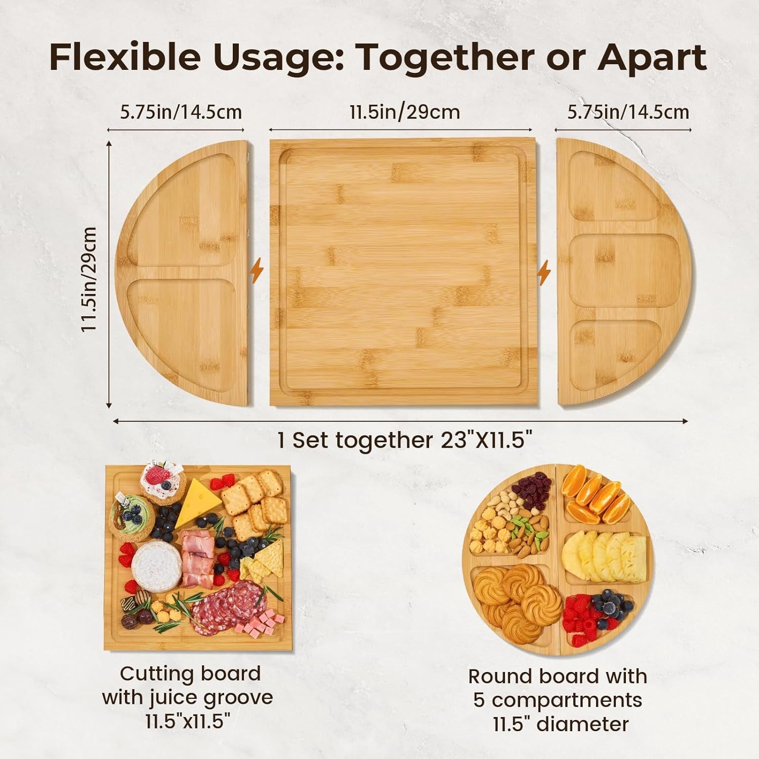 Charcuterie Board and Serving Set -Natural Bamboo Cheese Board Snack Tray Set with Magnetic - House Warming Gifts New Home, Wedding Gift, Bridal Shower Gift, Gifts for Mom & Women