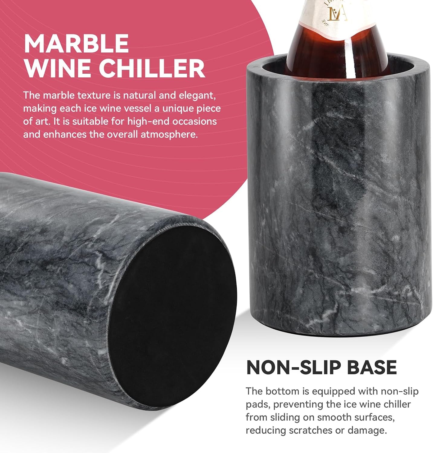 Marble Wine Chiller for Bottle,Wine Chiller Bucket,Wine Cooler Bucket for Any 750Ml Bottle Champagne Chiller for Parties,Wine Bottle Chiller,Wine Bottle Cooler,Wine Gifts for Women Man (Black)