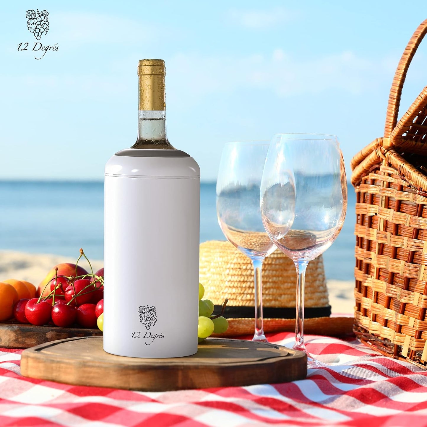 Wine Chiller Set - Perfect Wine Gifts for Women & Men - Stainless Steel Insulated Wine Cooler with Wine Pump, Aerator & 4 Stoppers (White Matte)