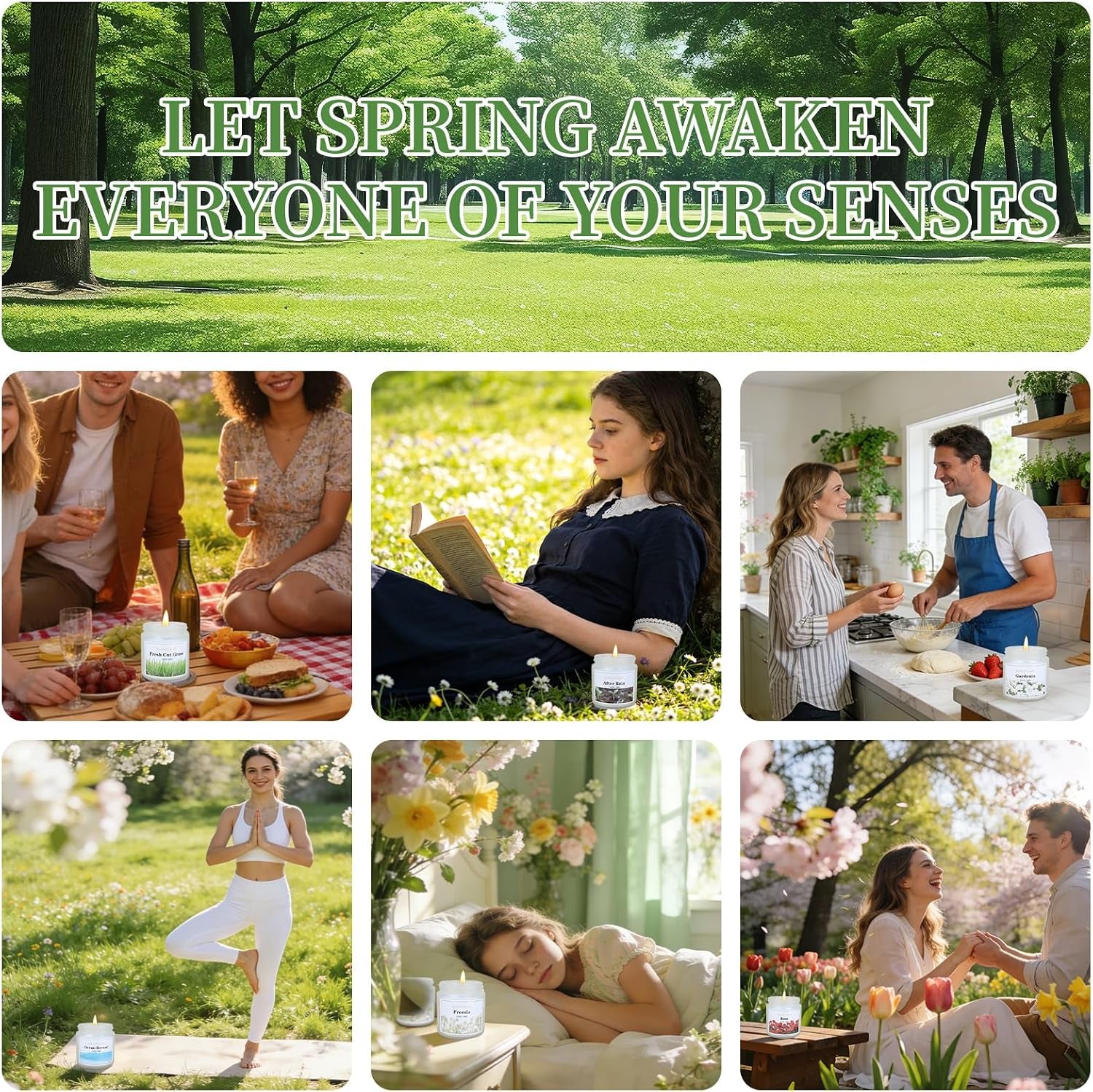 Spring Summer Scented Candles, 6 Pack Soy Wax Candles for Home Scented, 21 Oz Aromatherapy Candle Gift Set for Women & Men, Freesia/Rose/After Rain/Gardenia/Fresh Cut Grass/Ocean Breeze