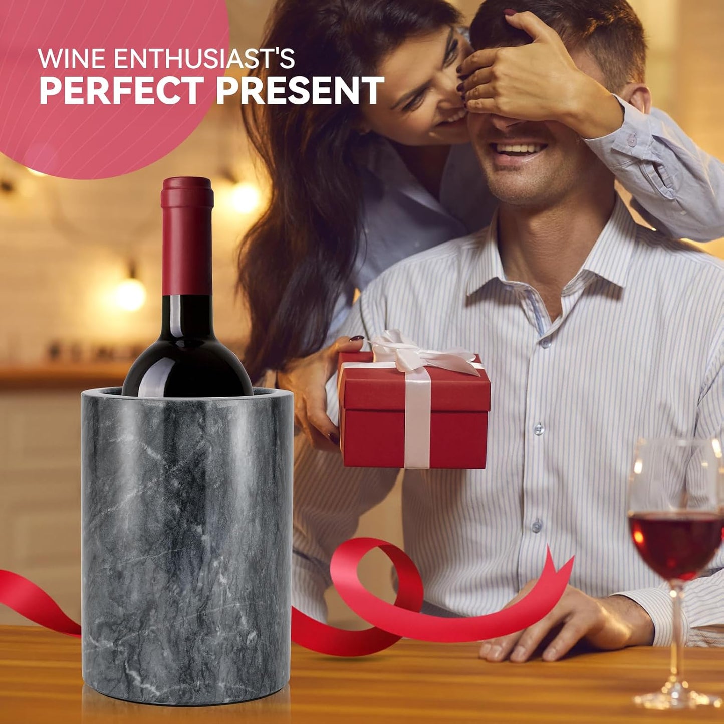 Marble Wine Chiller for Bottle,Wine Chiller Bucket,Wine Cooler Bucket for Any 750Ml Bottle Champagne Chiller for Parties,Wine Bottle Chiller,Wine Bottle Cooler,Wine Gifts for Women Man (Black)