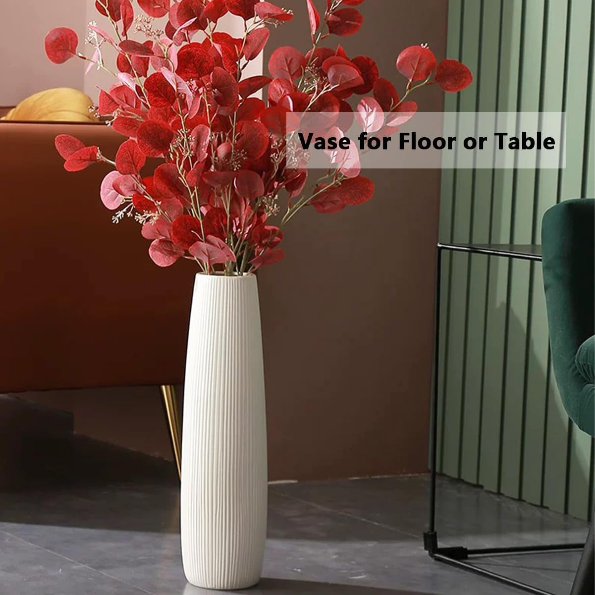 Ceramic Large White Vase, 18" Tall Floor Vase, Big Decorative Flower Vases for Floor Table Decor Living Room Modern Home Office Bedroom, Farmhouse, Glossy Glaze (18 Inch Tall)