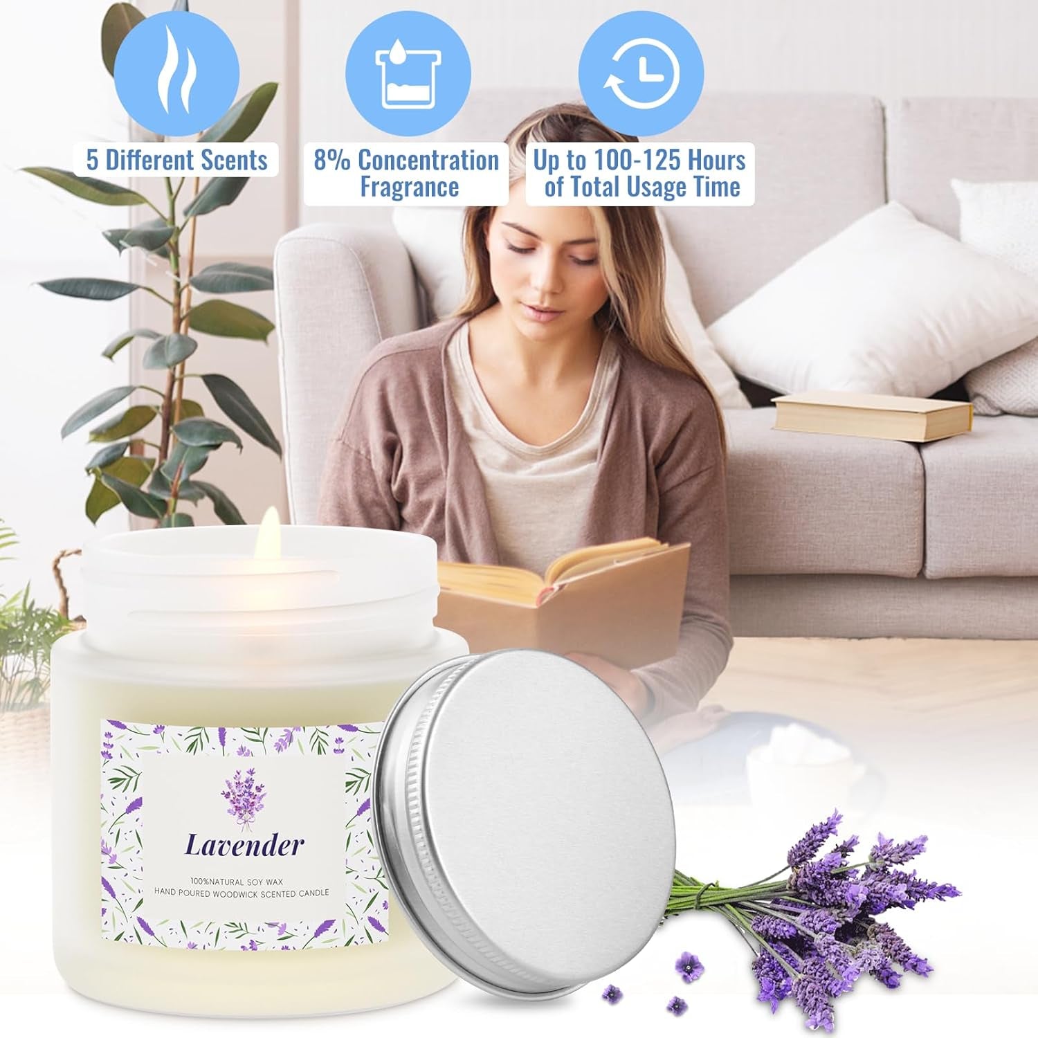 Scented Candles, Long-Lasting Candles for Home Scented, 5 Pack Candle Set, Candles for Women, Natural & Safe Ingredients, Candle Set for Birthday, Valentine'S Day Scented Candles for Her