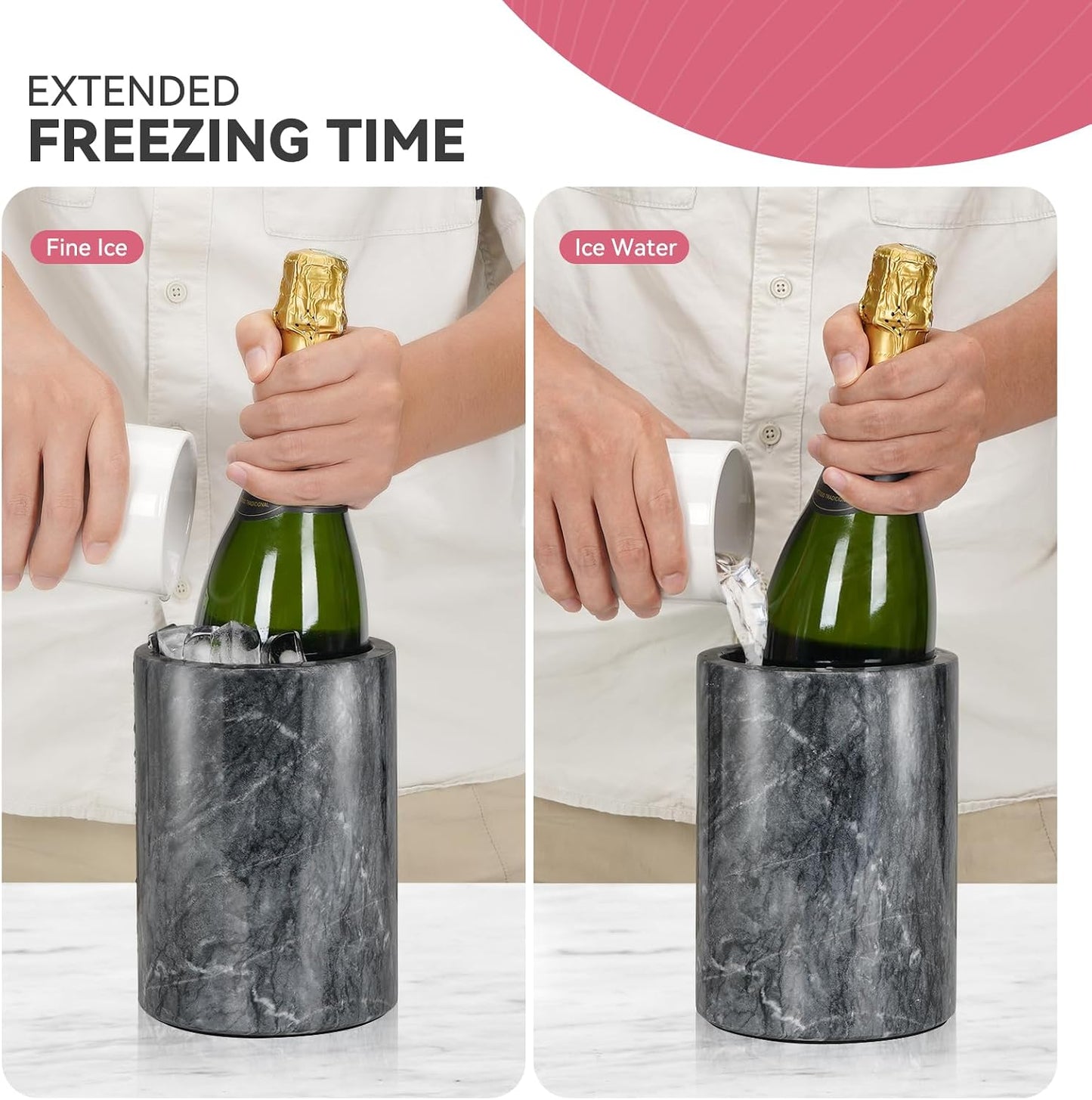 Marble Wine Chiller for Bottle,Wine Chiller Bucket,Wine Cooler Bucket for Any 750Ml Bottle Champagne Chiller for Parties,Wine Bottle Chiller,Wine Bottle Cooler,Wine Gifts for Women Man (Black)