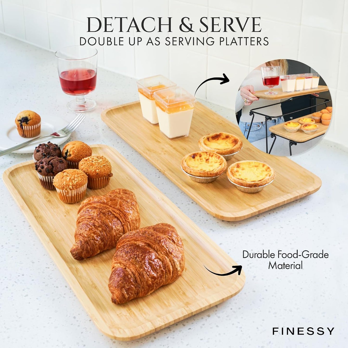 3 Tier Serving Tray for Party Dessert and Appetizer Stand, Wooden Three Tiered Serving Tray Stand & Platter Tower Plate for Food Fruit Cookie Afternoon Tea Hosting, Dessert Table Display Set