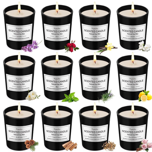 Scented Candles 12 Gift Sets for Women Natural Soy Wax Christmas Birthday Gift Candles Burning Time for 240H