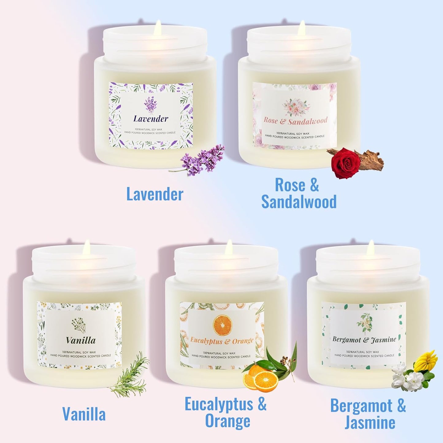 Scented Candles, Long-Lasting Candles for Home Scented, 5 Pack Candle Set, Candles for Women, Natural & Safe Ingredients, Candle Set for Birthday, Valentine'S Day Scented Candles for Her